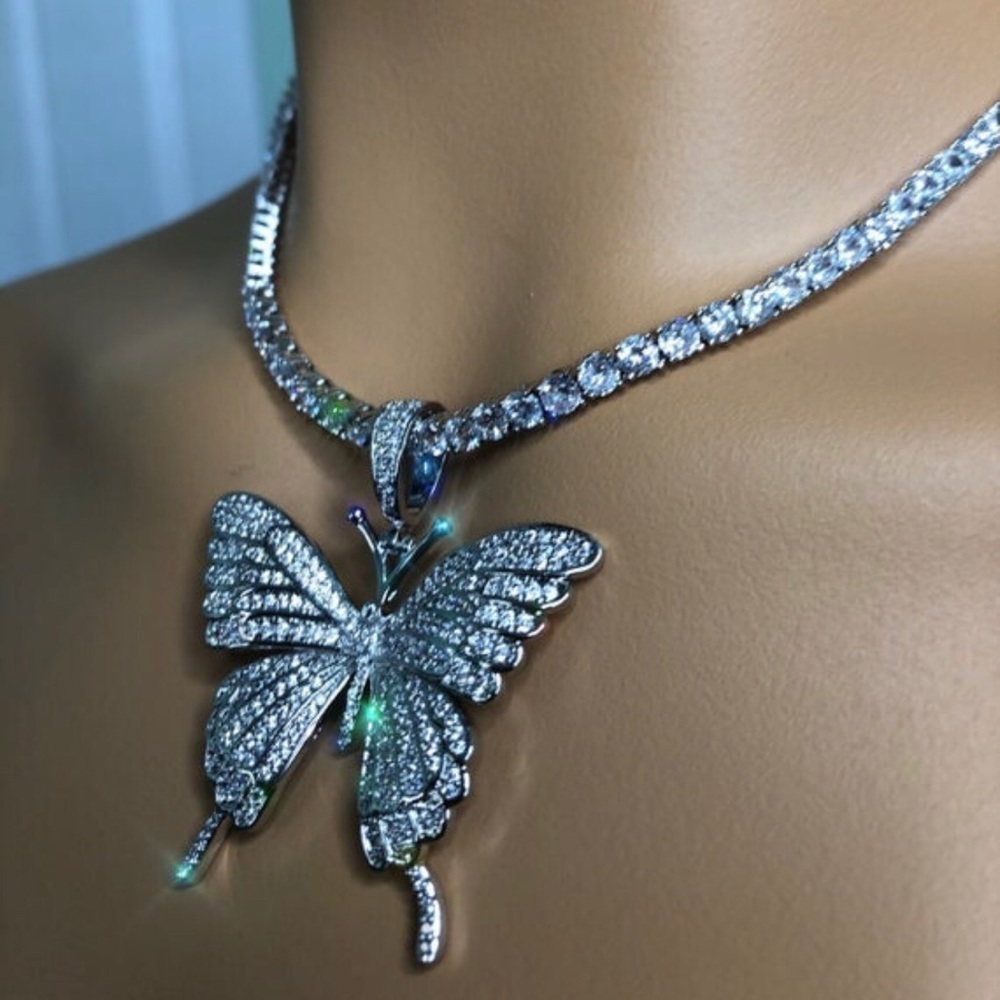 Tennis butterfly cz necklace choker